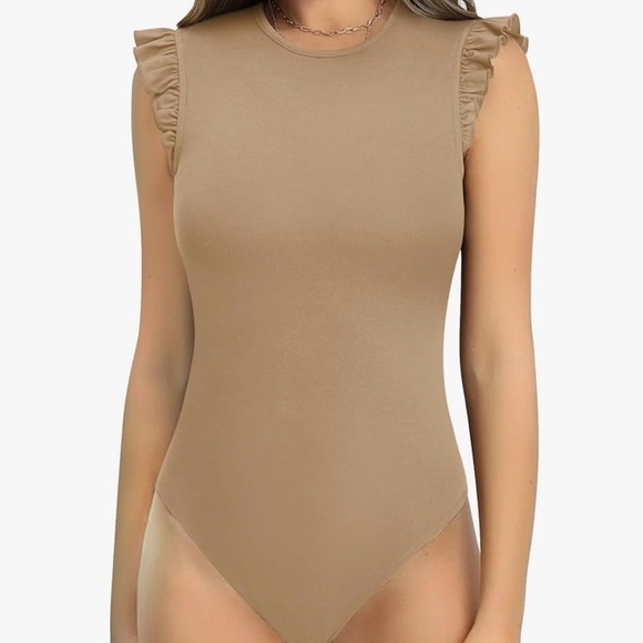 MANGOPOP Tan Sleeveless Ruffled Bodysuit - Picture 1 of 3